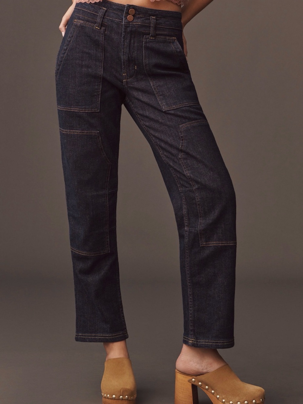 Pilcro Dark Indigo Patchwork Ankle Jeans